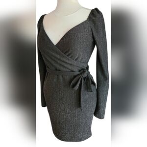 Charlotte Russe Black Metallic Shimmery Long Sleeve Knit Mini Dress Women's L